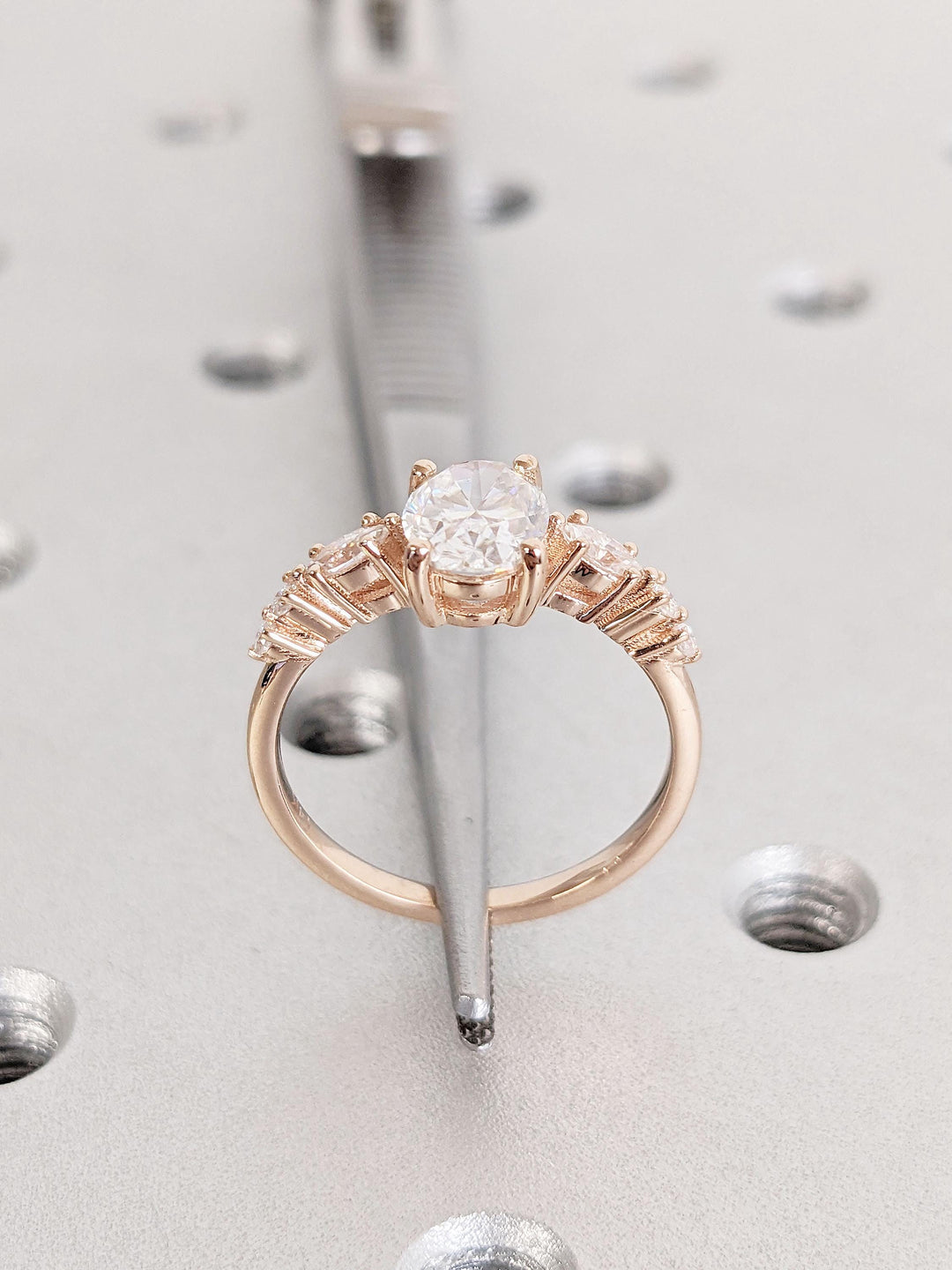 1.0CT Oval Cut Lab Grown Cluster Diamond Engagement Ring For Her