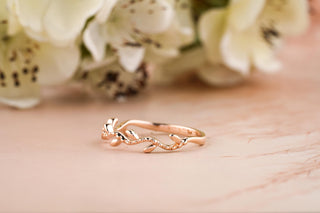 Twig Rose Gold Wedding Band, Tree Branch Rings For Women