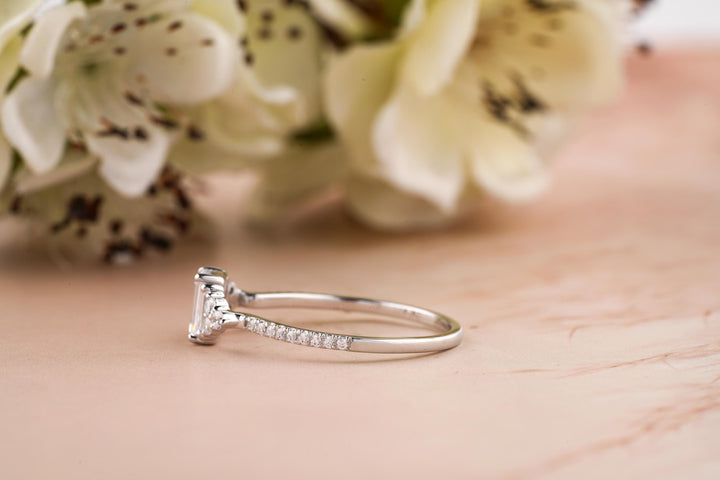 0.50CT Emerald Cut 3 Stone Lab Grown Diamond Engagement Ring For Women