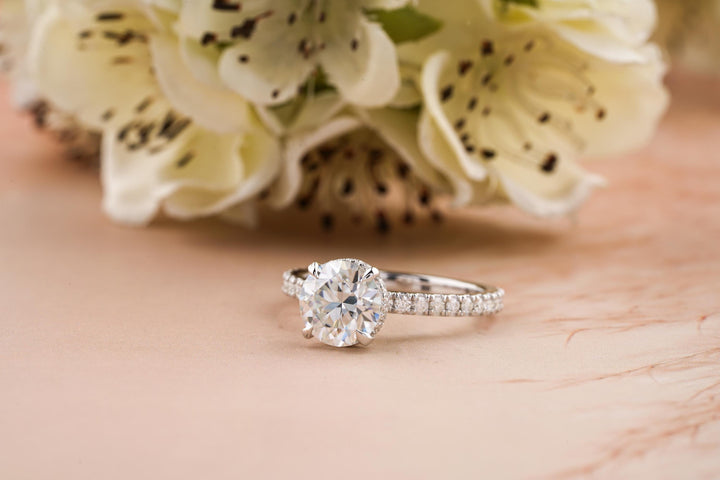 1.50CT Round Cut Hidden Halo Lab Grown Diamond Pave Engagement Ring For Women