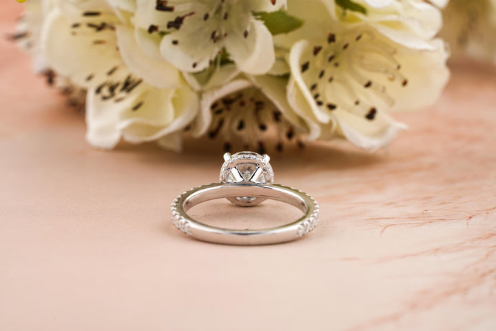 1.50CT Round Cut Hidden Halo Lab Grown Diamond Pave Engagement Ring For Women