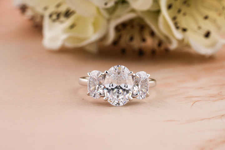 2.0CT Oval Cut 3 Stone Lab Grown Diamond Engagement Ring For Women
