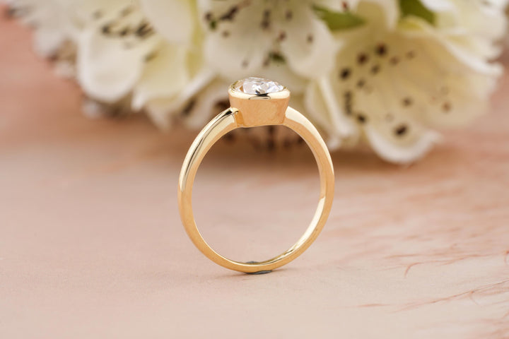 1.50CT Pear Cut Bezel Set Lab Grown Diamond Engagement Ring For Women