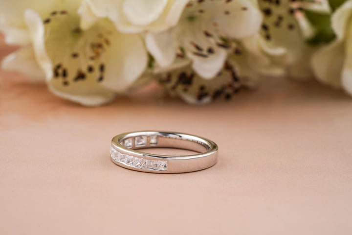 1.0CT Princess Cut Channel CVD EF/VVS Diamond Wedding Band For Women