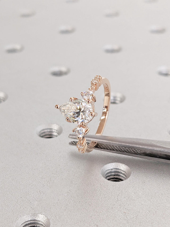 1.0CT Pear Cut Lab Grown Cluster Diamond Engagement Ring For Women