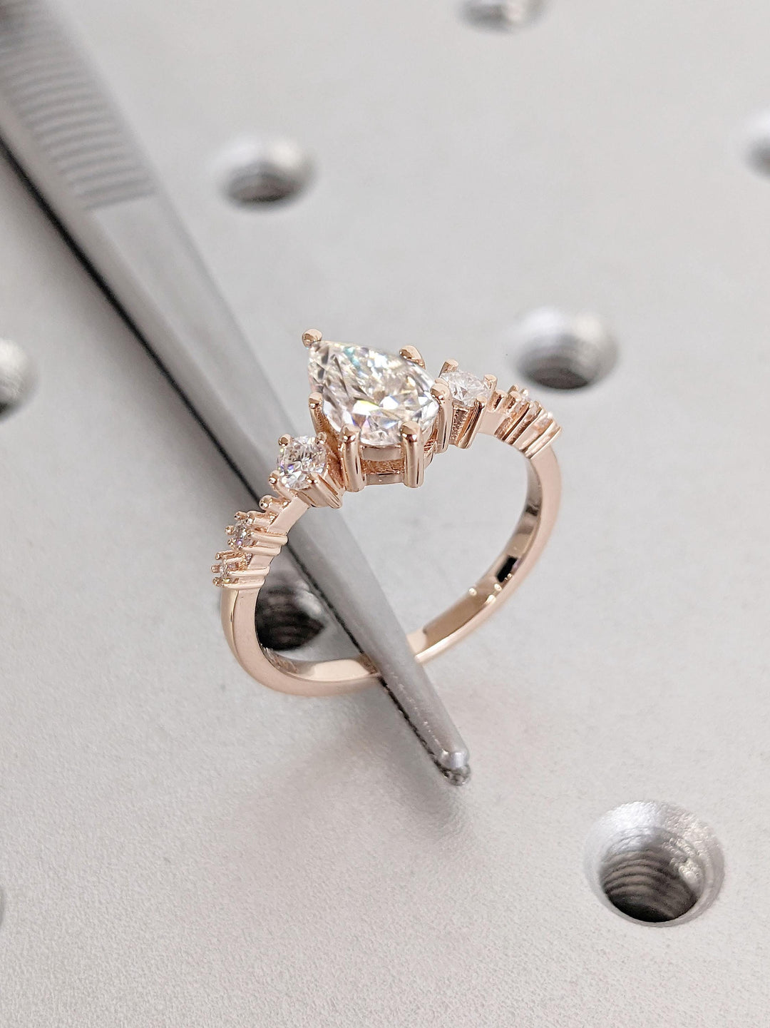 1.0CT Pear Cut Lab Grown Cluster Diamond Engagement Ring For Women