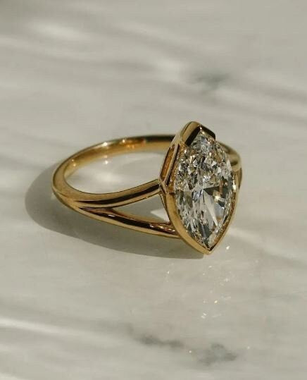 2.0CT Marquise Cut Bezel Set Lab Grown Diamond Split Shank Engagement Ring For Her