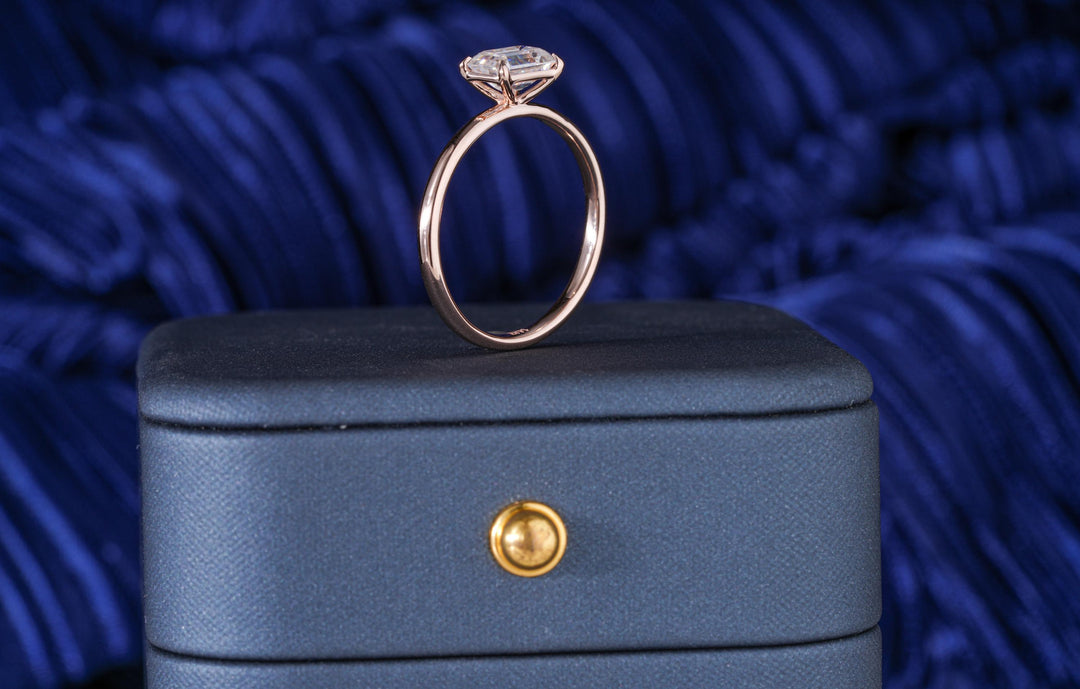1.0CT East West Emerald Lab Grown Solitaire Diamond Engagement Ring For Women