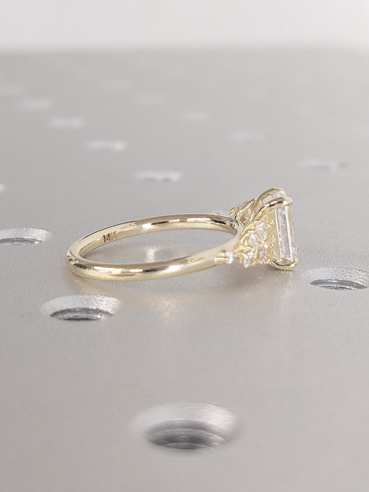 1.0CT Emerald Cut Cluster Lab Grown Diamond Engagement Ring Unique Wedding Ring