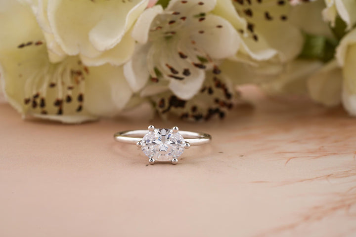 1.50CT East West Oval Lab Grown Solitaire  Diamond Engagement Ring For Women