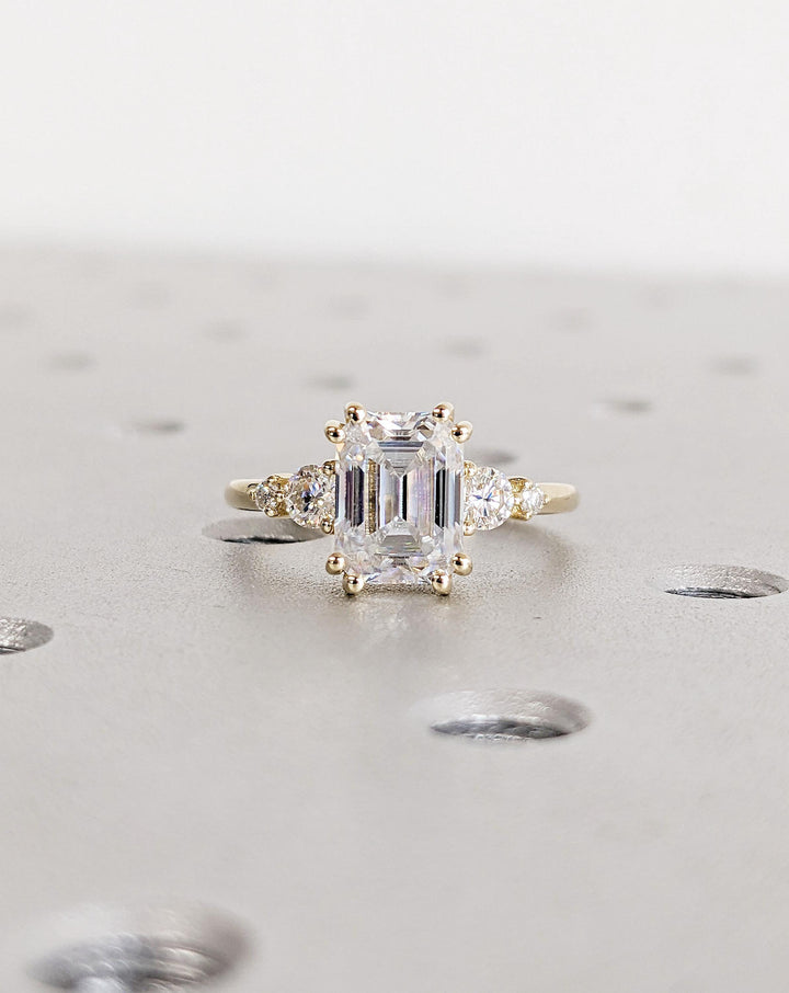 1.50CT Emerald Cut Cluster Lab Grown Diamond Engagement Ring For Her
