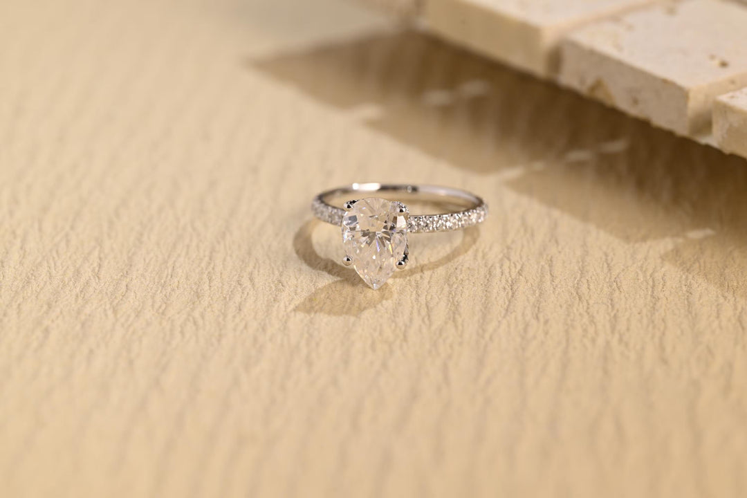 1.0CT Pear Cut Pave Lab Grown Diamond Hidden Halo Engagement Ring, Anniversary Gift