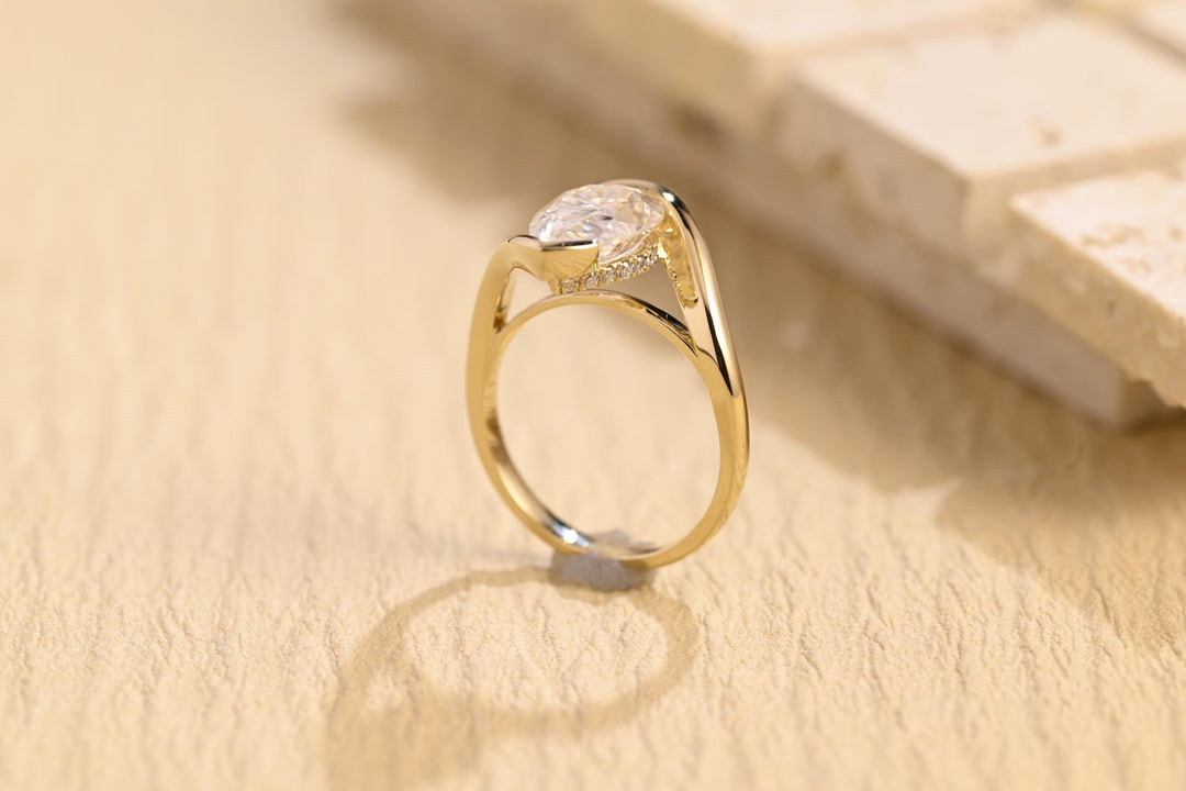 2.0CT Pear Cut Tension Lab Grown Diamond Engagement Ring, Minimalist Wedding Ring