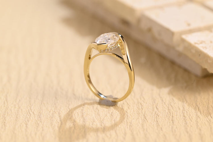 2.0CT Pear Cut Tension Lab Grown Diamond Engagement Ring, Minimalist Wedding Ring