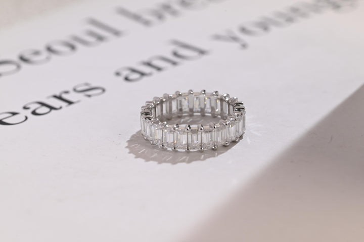 5.0CT Emerald Cut Eternity CVD EF/VVS Diamond Wedding Band For Women