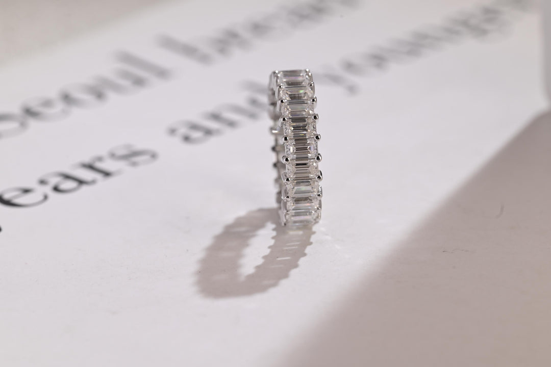 5.0CT Emerald Cut Eternity CVD EF/VVS Diamond Wedding Band For Women