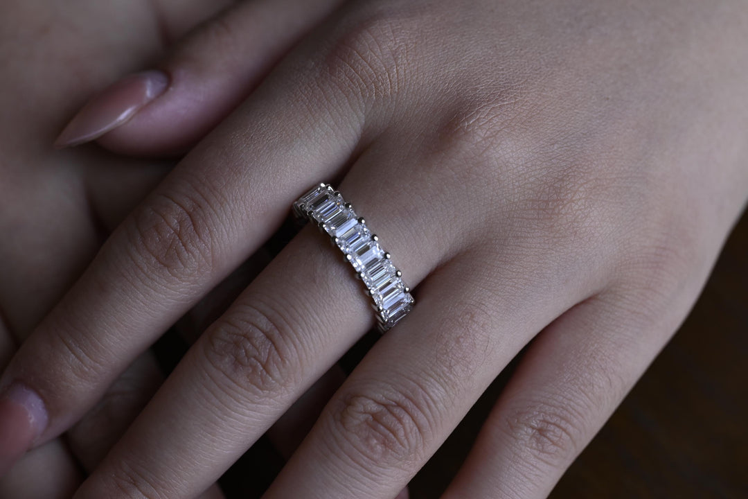 5.0CT Emerald Cut Eternity CVD EF/VVS Diamond Wedding Band For Women