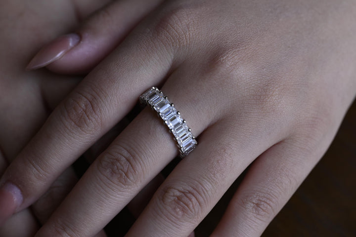 5.0CT Emerald Cut Eternity CVD EF/VVS Diamond Wedding Band For Women