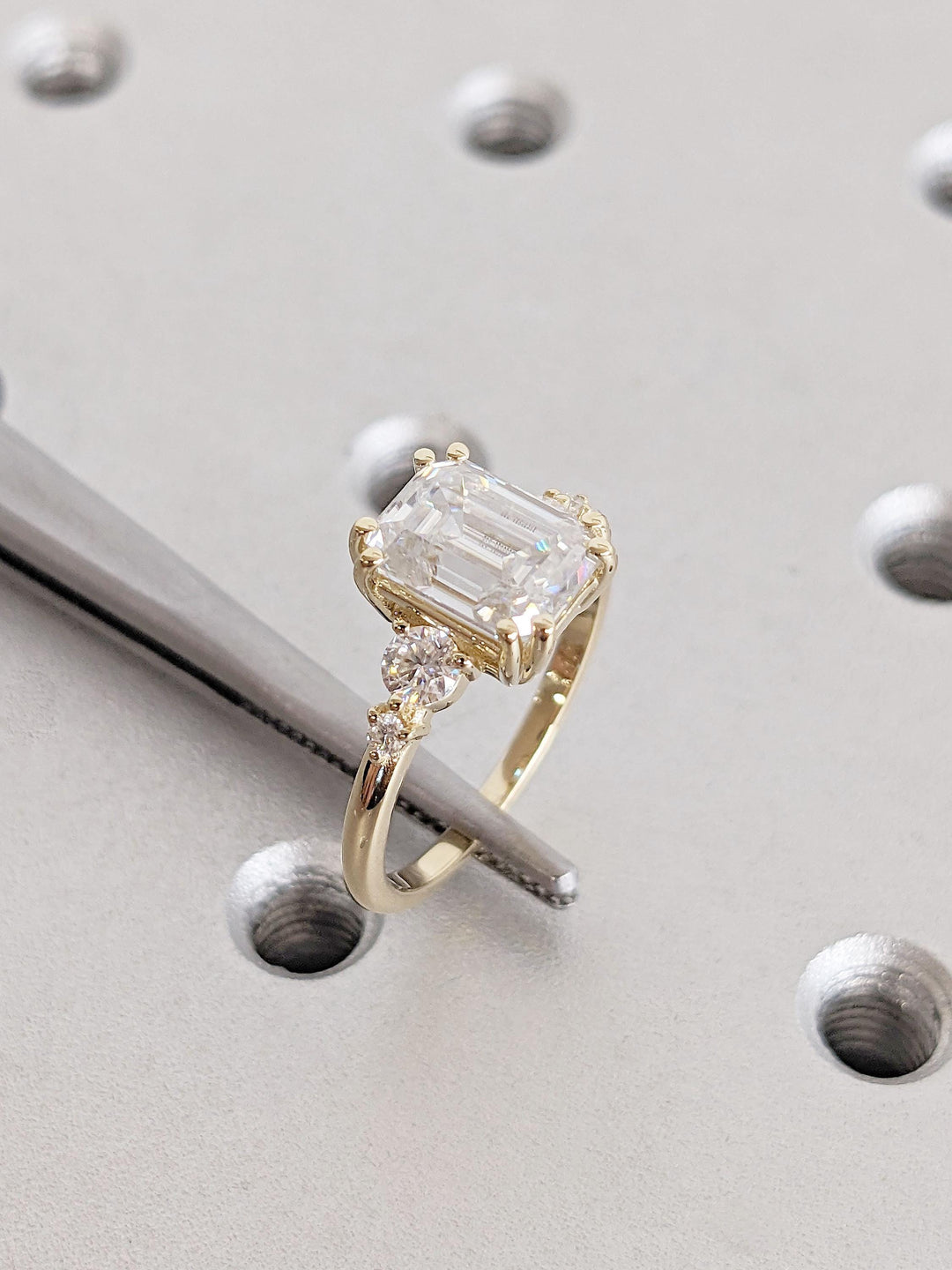 1.50CT Emerald Cut Cluster Lab Grown Diamond Engagement Ring For Her
