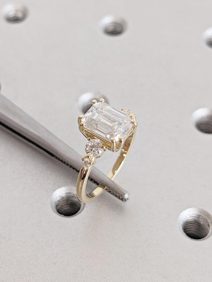 1.50CT Emerald Cut Cluster Lab Grown Diamond Engagement Ring For Her