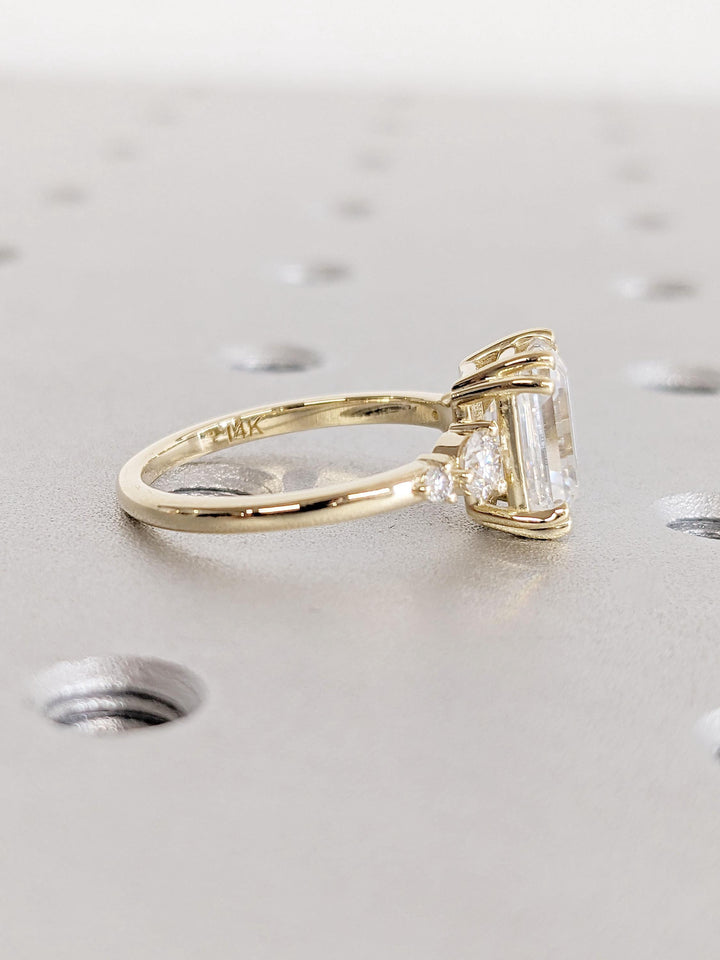 1.50CT Emerald Cut Cluster Lab Grown Diamond Engagement Ring For Her