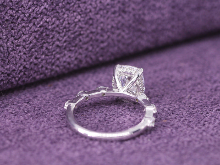 2.0CT Elongated Cushion Cut Petite Pave Lab Grown Diamond Hidden Halo Engagement Ring For Her
