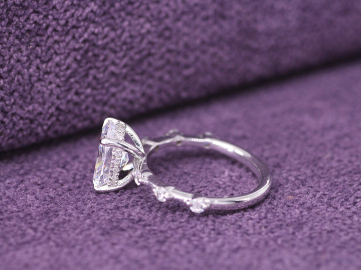 2.0CT Elongated Cushion Cut Petite Pave Lab Grown Diamond Hidden Halo Engagement Ring For Her