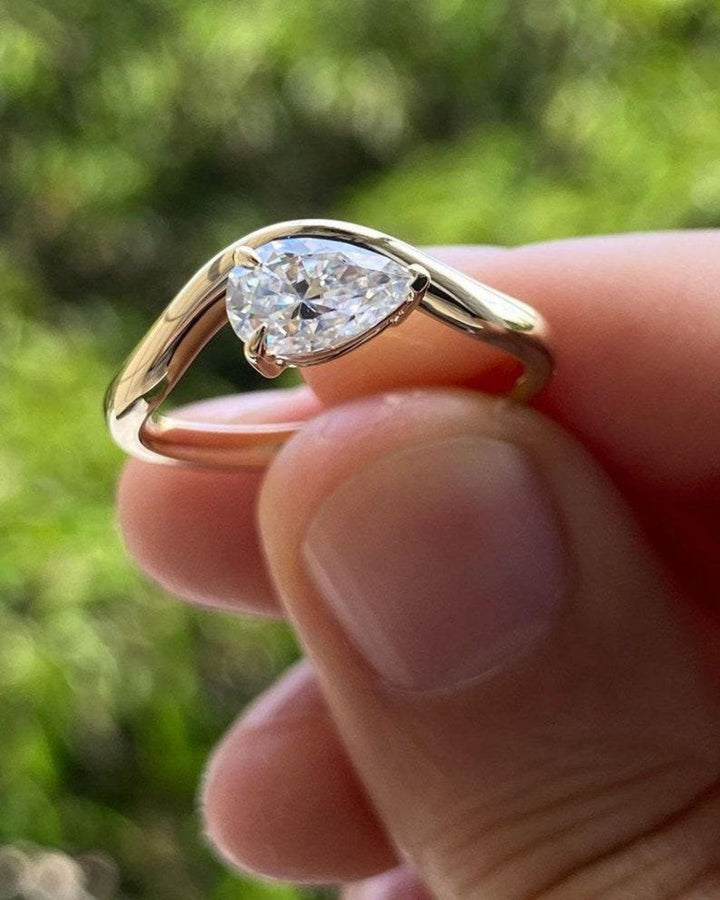 2.0CT East West Pear Cut Curved Shape Lab Grown Diamond Solitaire Engagement Ring For Women