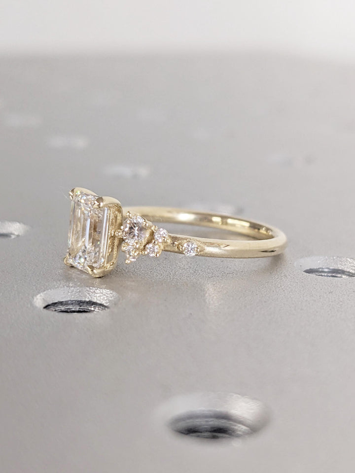 1.0CT Emerald Cut Cluster Lab Grown Diamond Engagement Ring Unique Wedding Ring