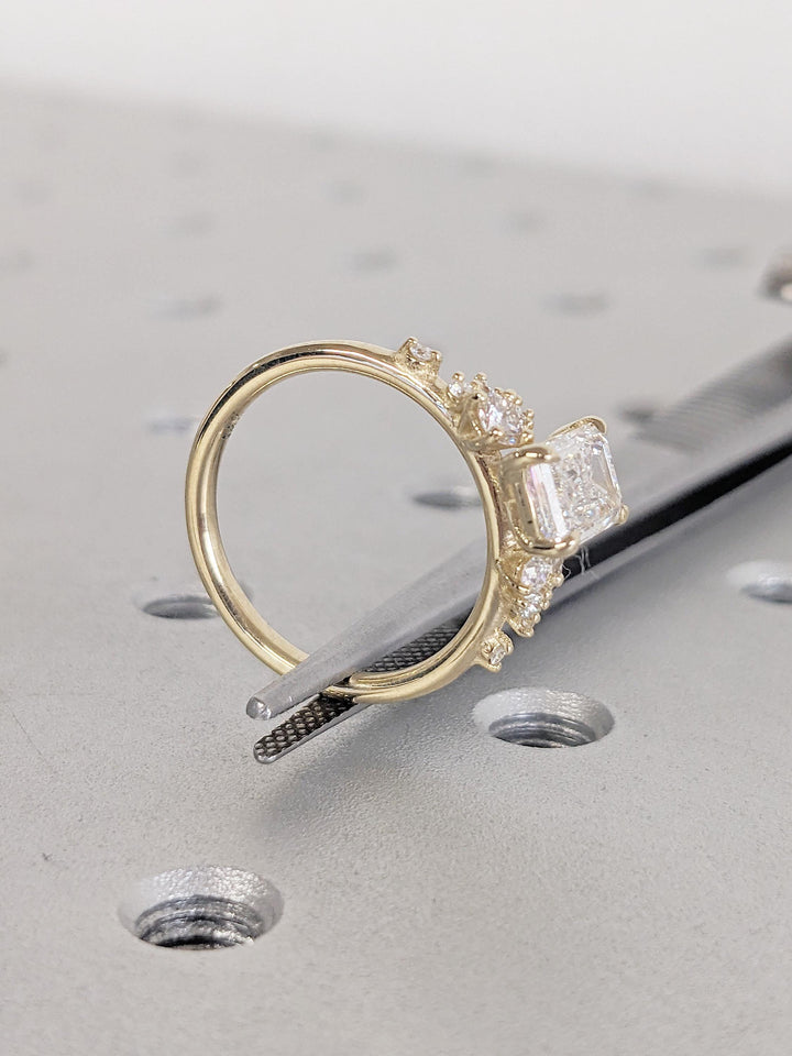 1.0CT Emerald Cut Cluster Lab Grown Diamond Engagement Ring Unique Wedding Ring