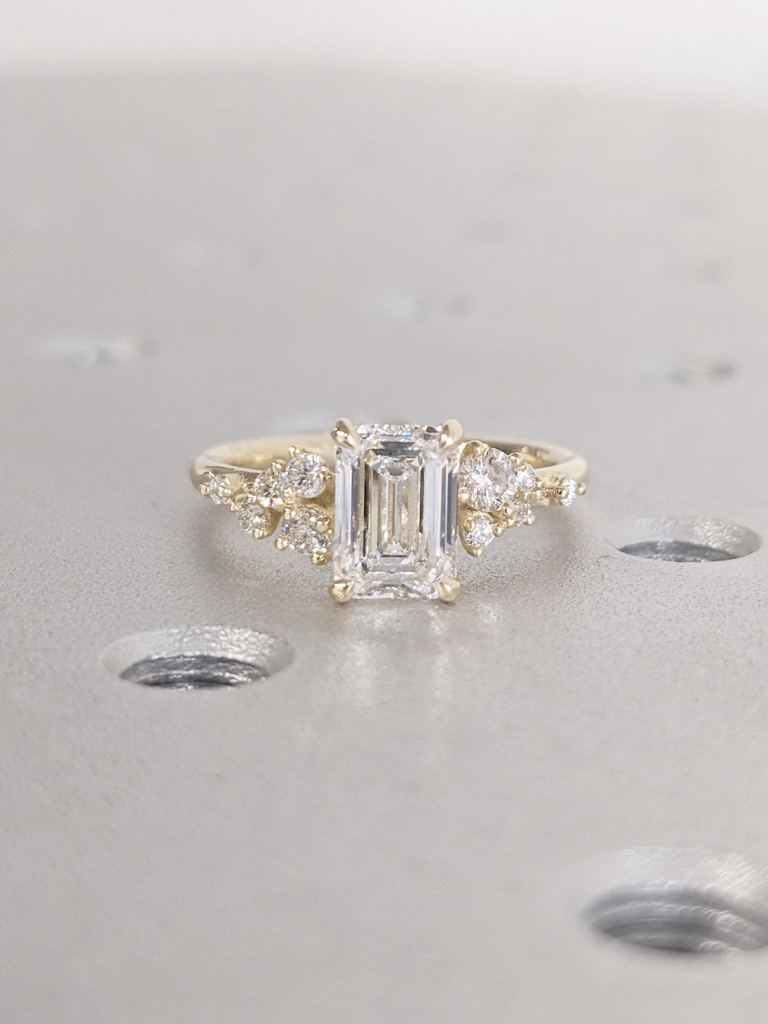 1.0CT Emerald Cut Cluster Lab Grown Diamond Engagement Ring Unique Wedding Ring