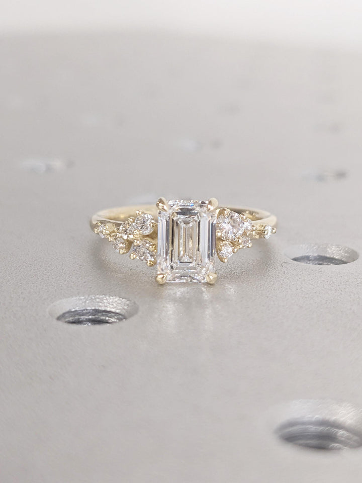 1.0CT Emerald Cut Cluster Lab Grown Diamond Engagement Ring Unique Wedding Ring