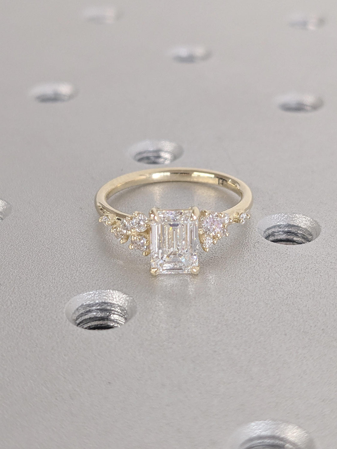 1.0CT Emerald Cut Cluster Lab Grown Diamond Engagement Ring Unique Wedding Ring