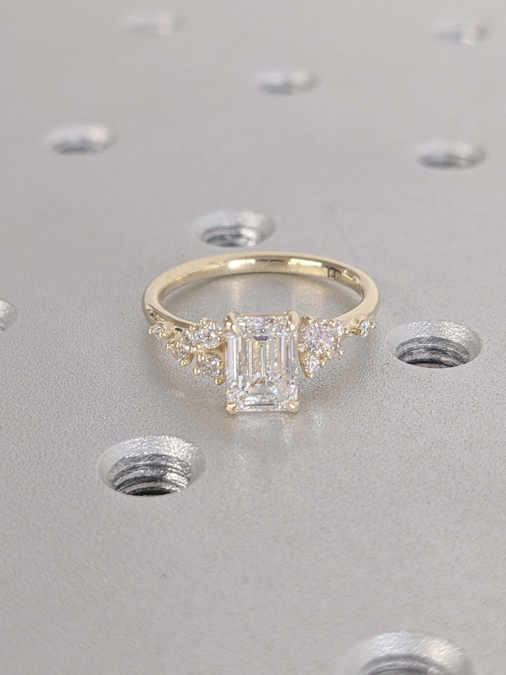 1.0CT Emerald Cut Cluster Lab Grown Diamond Engagement Ring Unique Wedding Ring