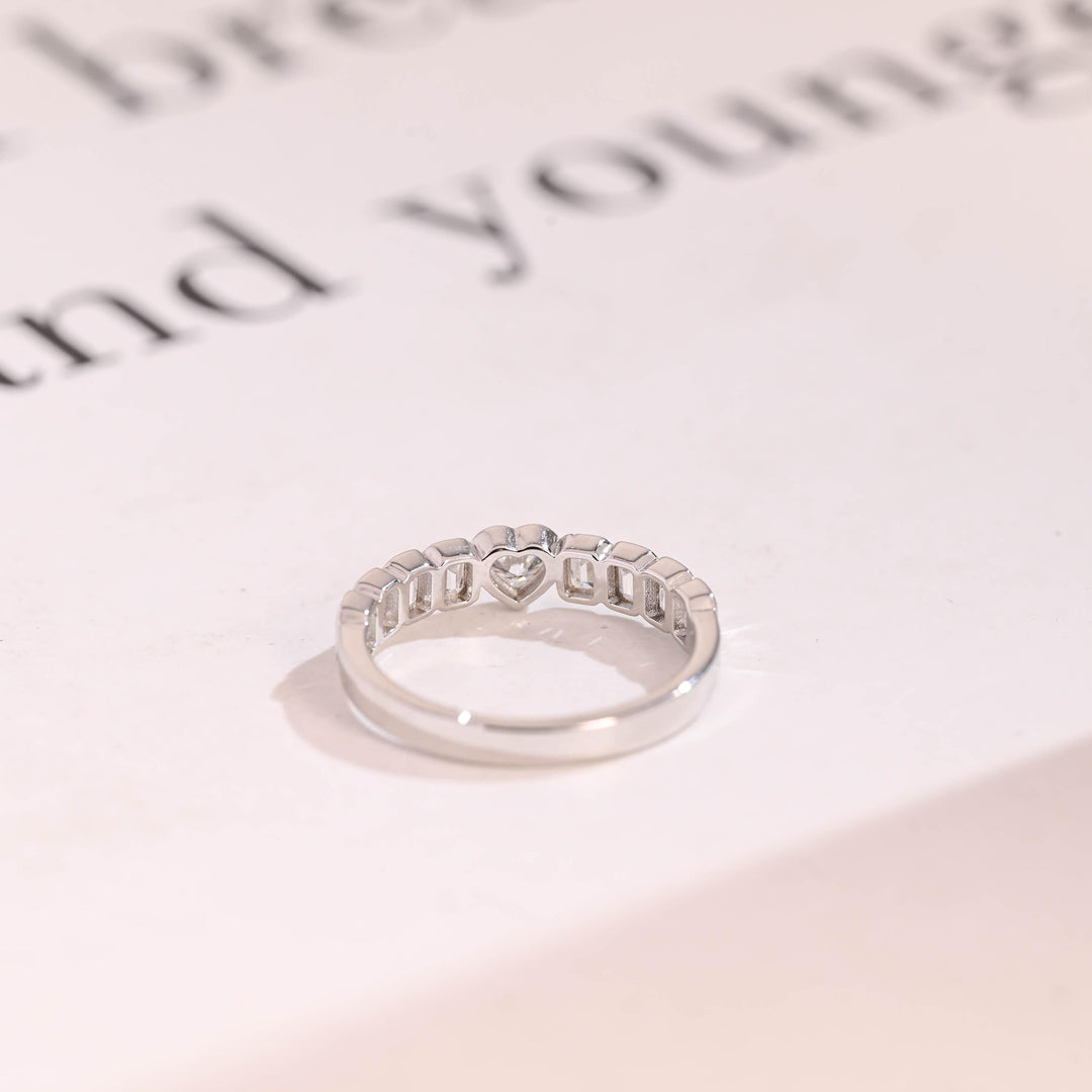 1.5CT Heart & Emerald Cut Bezel Set CVD EF/VVS Diamond Wedding Band For Women
