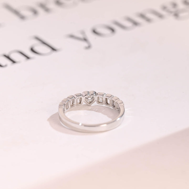 1.5CT Heart & Emerald Cut Bezel Set CVD EF/VVS Diamond Wedding Band For Women