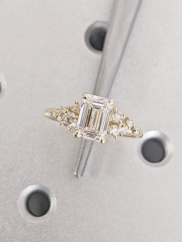1.0CT Emerald Cut Cluster Lab Grown Diamond Engagement Ring Unique Wedding Ring