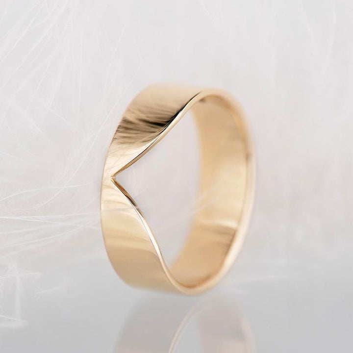 18K Solid Gold V Shape Matching Plain Wedding Band