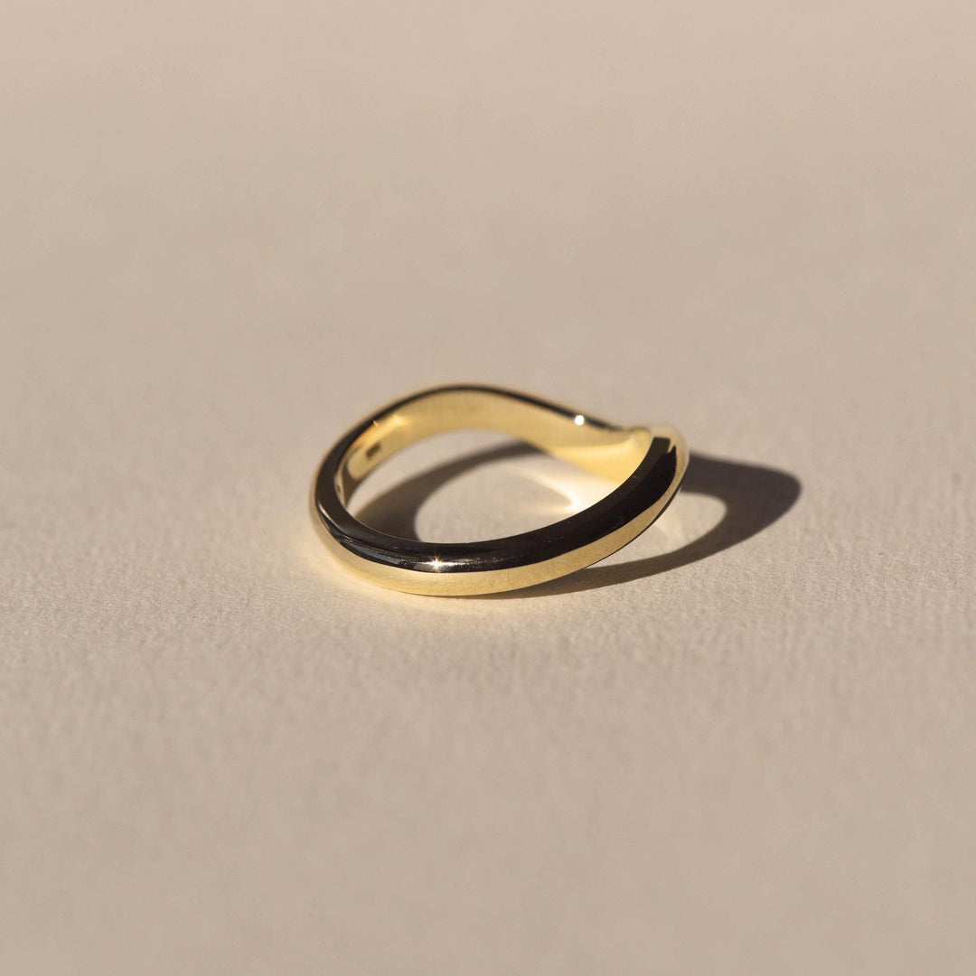 18K Solid Gold Unique Stackable Curved Plain Wedding Band