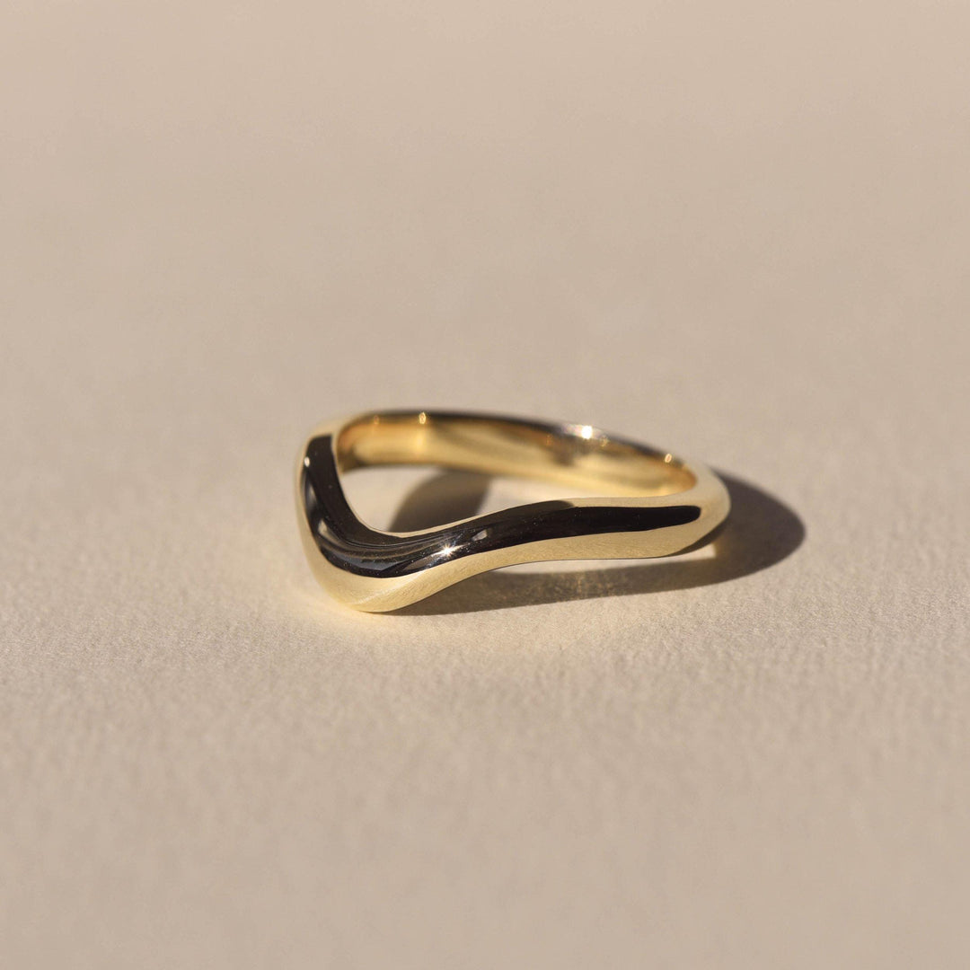 18K Solid Gold Unique Stackable Curved Plain Wedding Band
