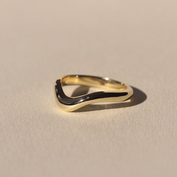 18K Solid Gold Unique Stackable Curved Plain Wedding Band