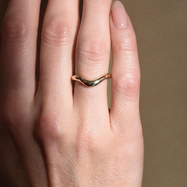 18K Solid Gold Unique Stackable Curved Plain Wedding Band
