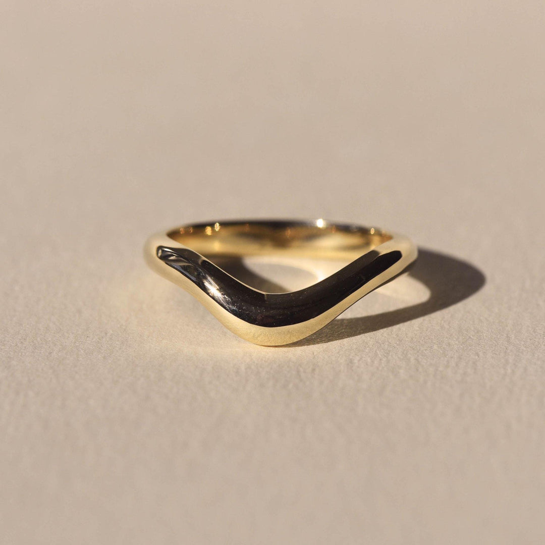 18K Solid Gold Unique Stackable Curved Plain Wedding Band