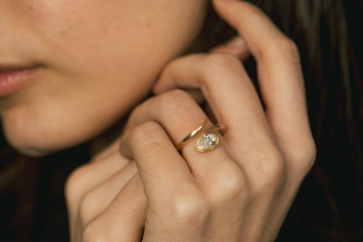 1.0CT-2.0CT East To West Pear Cut Lab Grown Diamond Open Engagement Ring