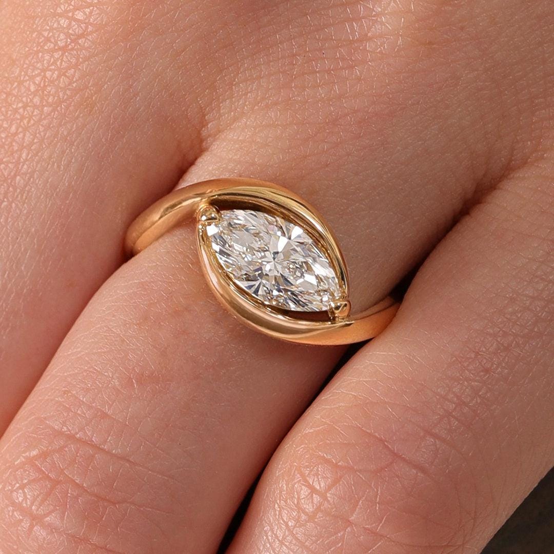1.0CT-2.0CT Marquise Cut Lab Grown Diamond East To West Style Engagement Ring