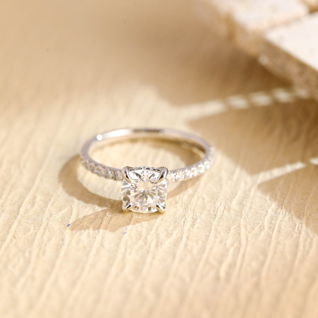 1.0CT Round Cut Pave Lab Grown Diamond Hidden Halo Engagement Ring For Women