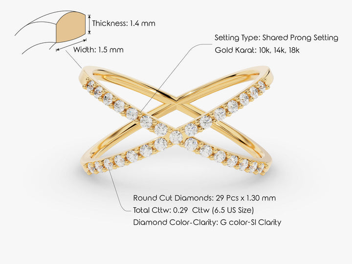 Criss Cross Round Cut CVD EF/VVS Diamond Wedding Band