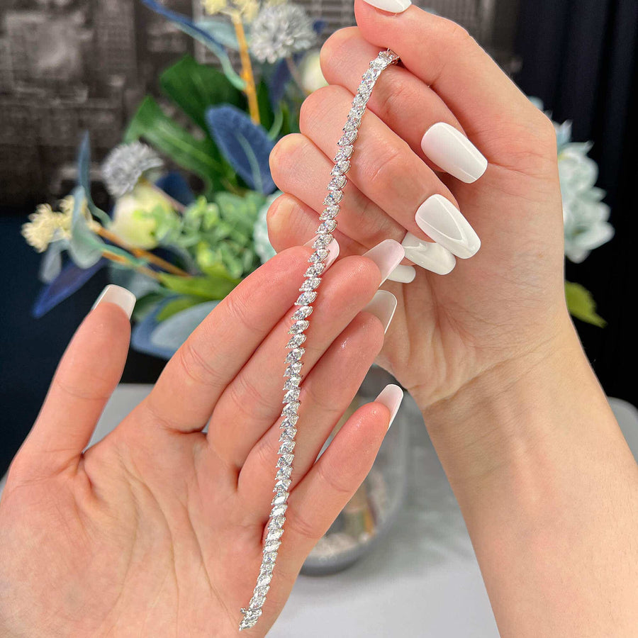 Marquise Cut Moissanite Diamond Tennis Bracelet In White Gold