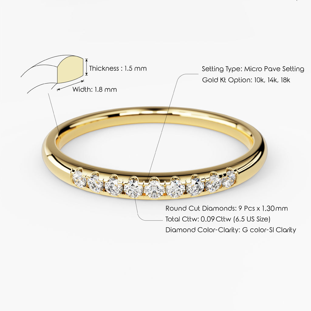 Round Cut Minimalist Nine Stone CVD EF/VVS Diamond Wedding Band