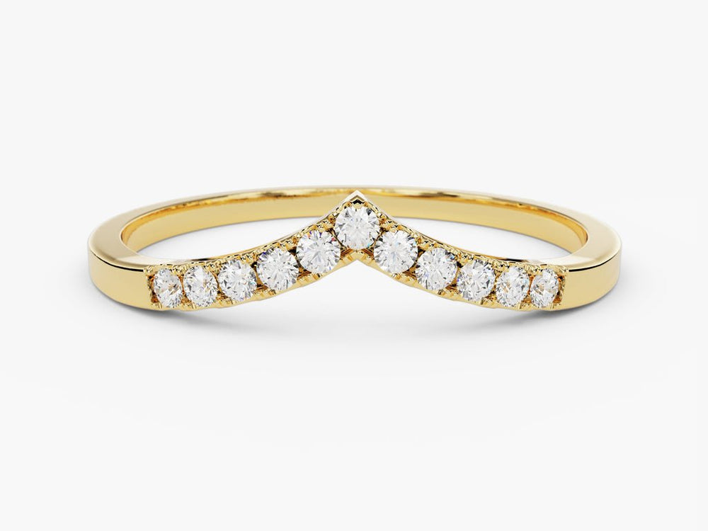 Round Cut Curved CVD EF/VVS V - Shape Diamond Wedding Band - Doozy Diamonds